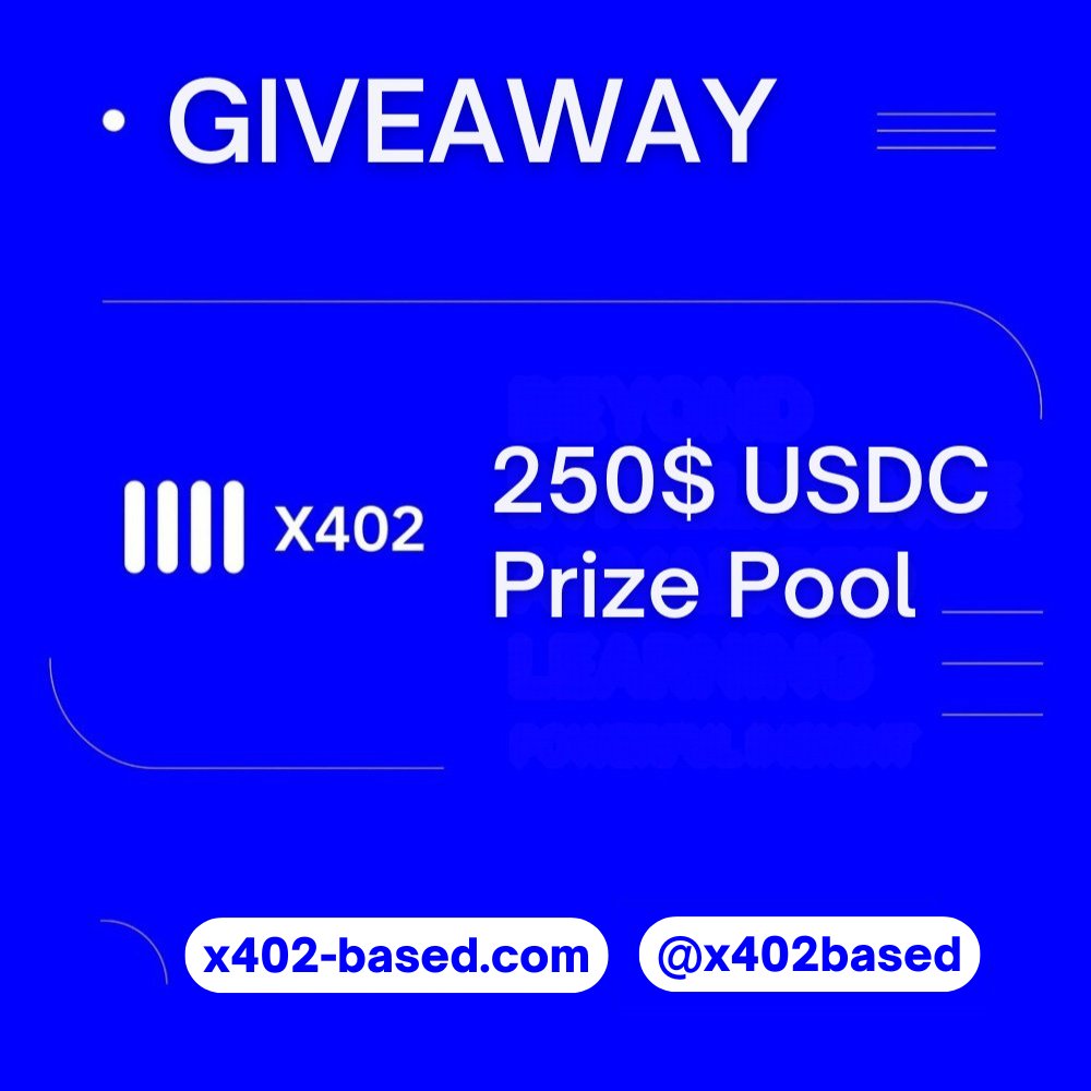 [Round #2] 250 $USDC Giveaway!  $25 Each💰

⏰ 72 Hours
🎰100% fair auto draw

To enter:👇

base.meme/giveaways/x402…

This event is not an endorsement by Base.meme, and has no affiliation with Base.meme.