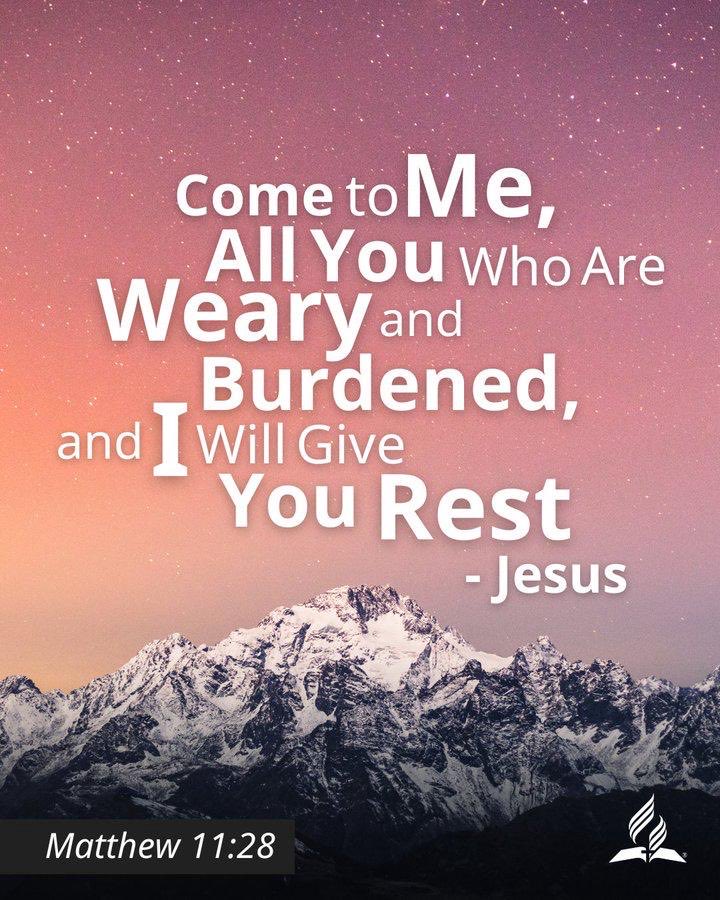CUCAdventist's tweet photo. Think about what the Jesus said in Matthew 11:28 - "Come to me all you who are weary and burdened, and I will give you rest" (NIV). Incredible promise! #believe #rest #strength #HolySpiritPower #Motivation #WorkWeekMessage https://t.co/d7ArL4OKqz