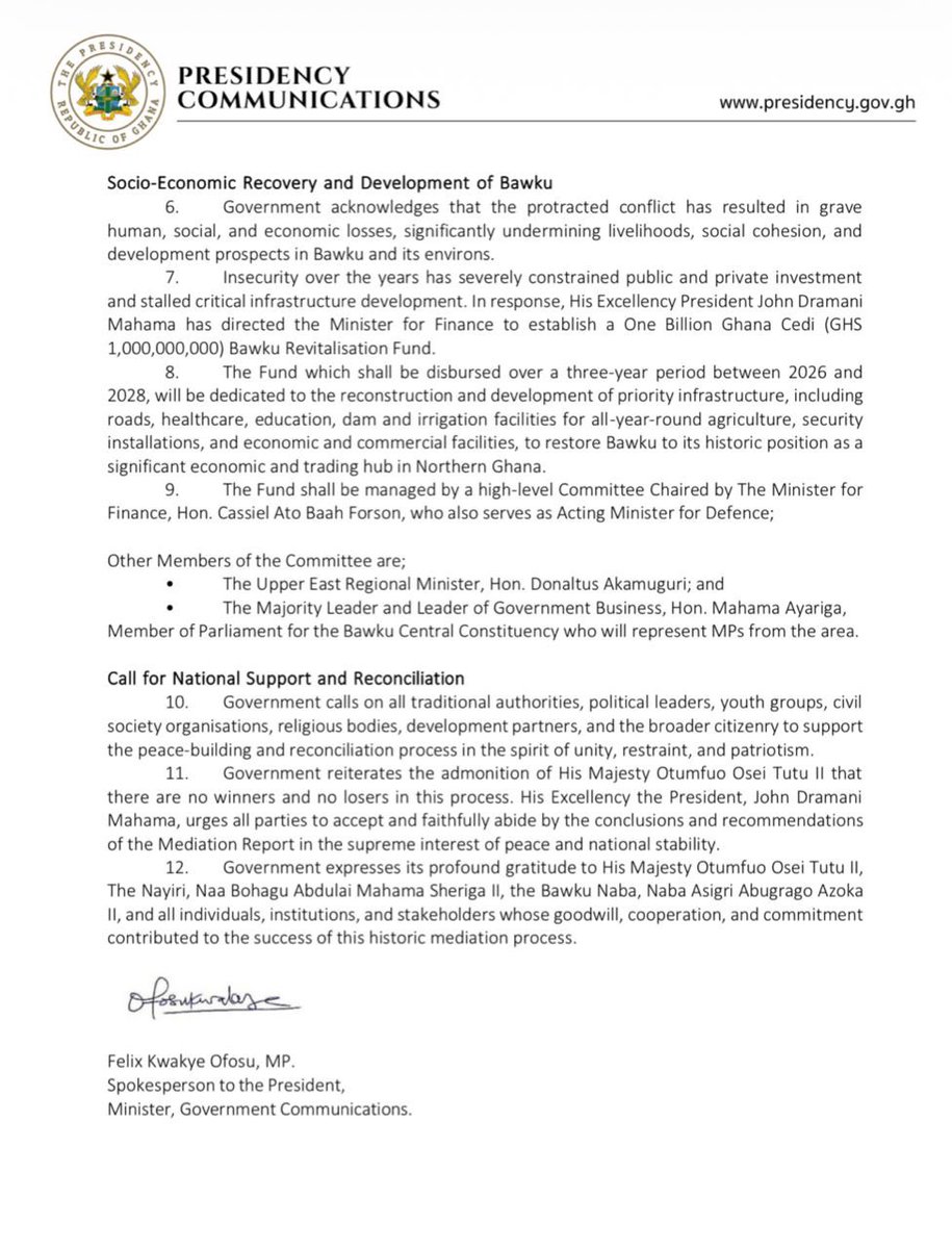 Government on Bawku-Mediation report.