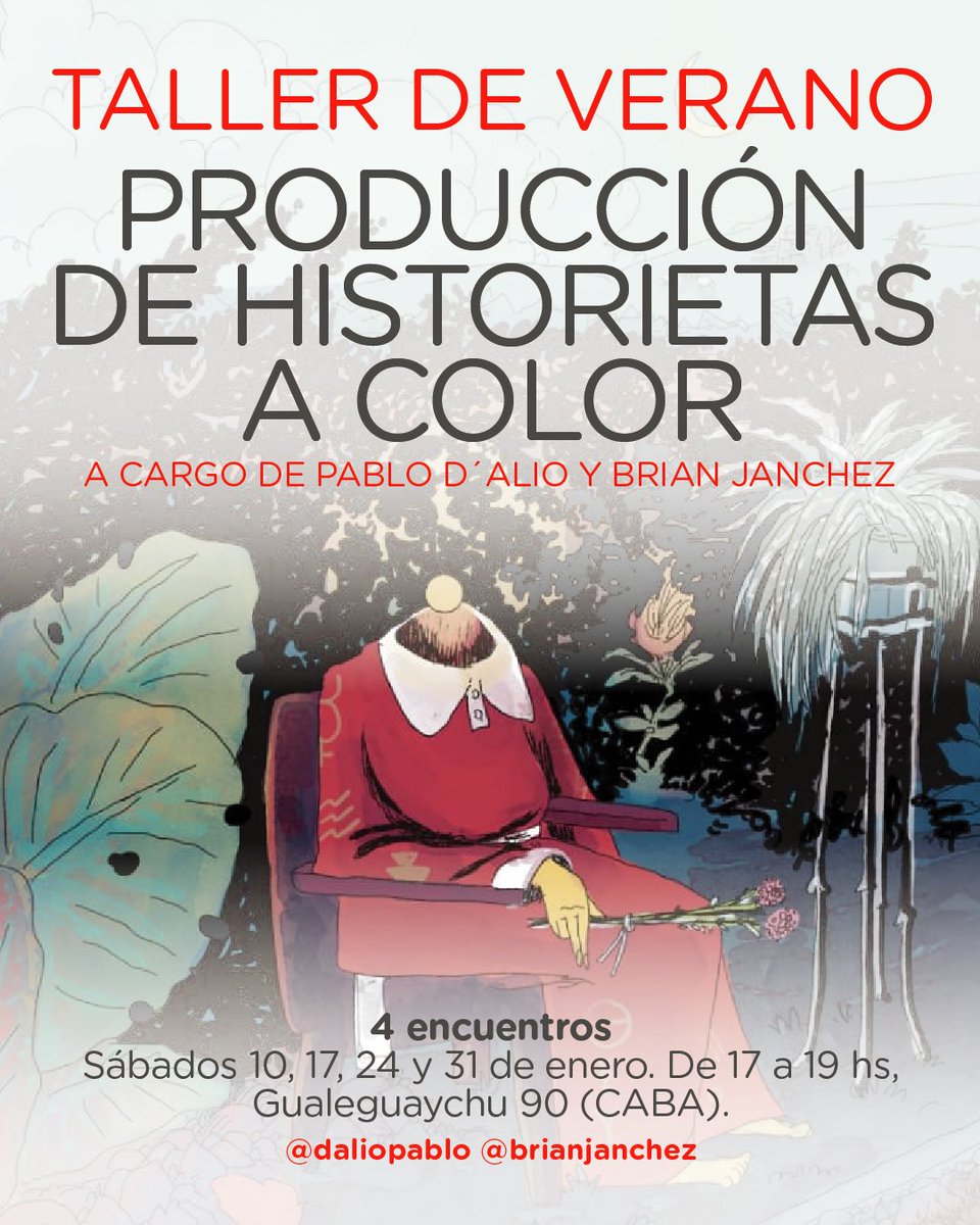 TALLER DE PRODUCCIÓN DE HISTORIETAS A COLOR

En enero, Pablo D´Alio y yo vamos a dar un taller de historietas de cuatro encuentros, donde trabajaremos la escritura, planificación y realización de una historieta breve a color.

Pueden escribirme por privado para más información.
