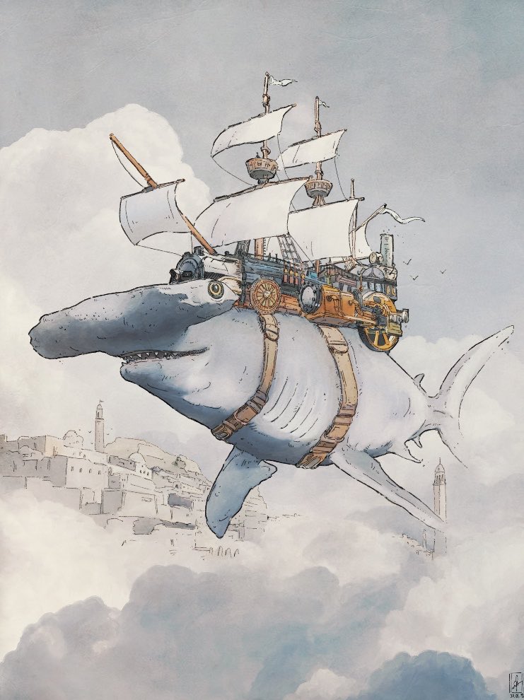 GFromenteau's tweet image. #fish and #ships in the #sky , I’ll be back to it during the holiday break! #illustration