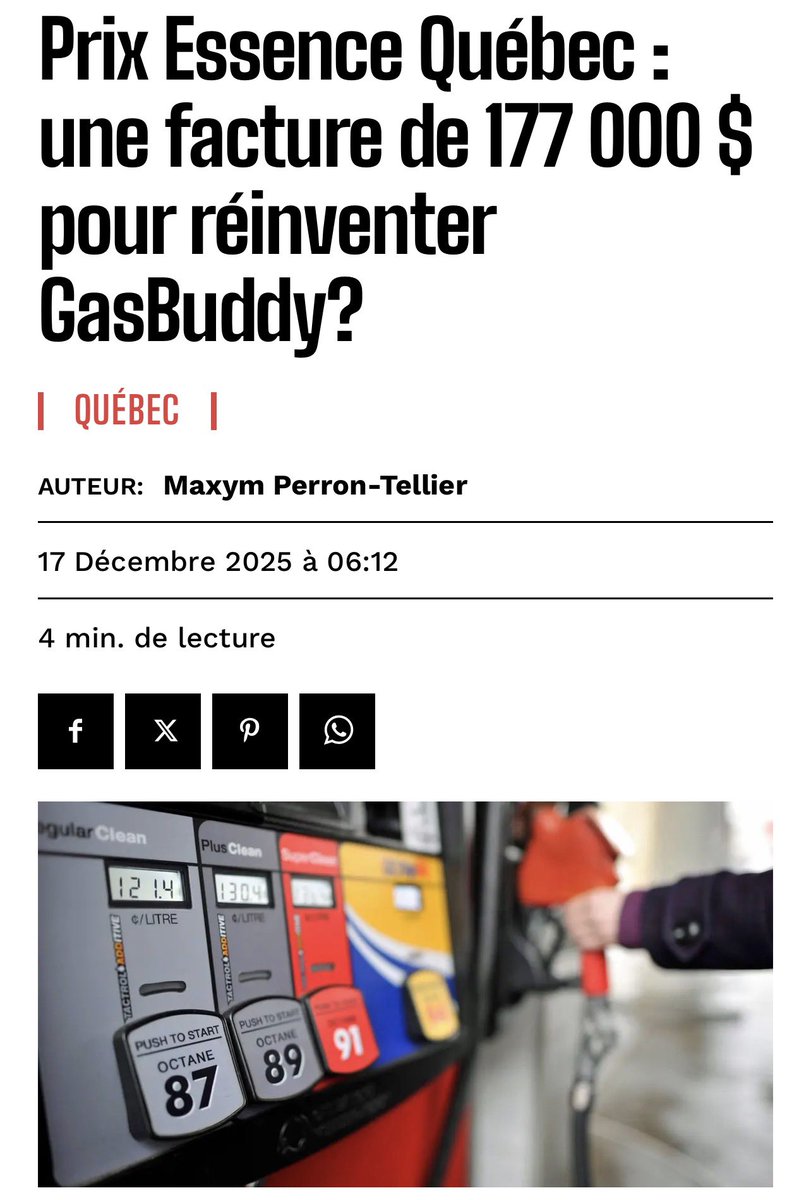 La CAQ gaspille $177 000 pour développer une application <a href="/GasBuddy/">GasBuddy</a> offre déjà gratuitement.

François Legault a dit: « Il faut réinventer notre économie ».

Votre premier ministre est un cave! Mais c’est votre cave.

Il est 09h13.

*