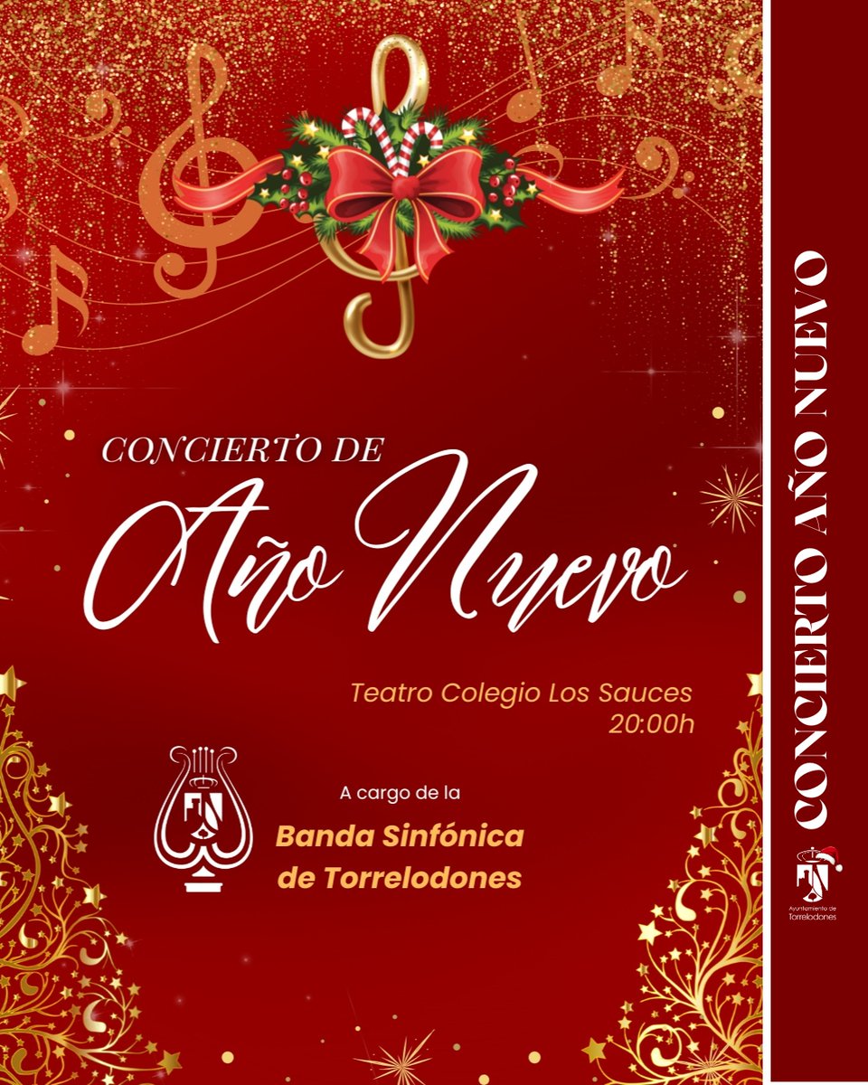 🎶✨ Concierto de Año Nuevo
La <a href="/BANDATORRE/">BANDA SINFÓNICA DE TORRELODONES - BST</a> nos acompaña en una cita musical muy especial.

📅 20 de diciembre
⏰ 20:00 h
📍 Teatro del colegio Los Sauces

Ven a celebrar la Navidad🎄
¡Os esperamos!