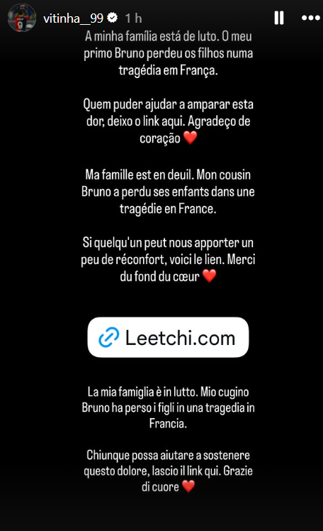 O avançado português Vitinha, do Genoa, pede ajuda para o seu primo que perdeu dois filhos, de apenas três e cinco anos, na sequência de uma explosão numa casa em França 💔

leetchi.com/fr/c/bruno-et-…