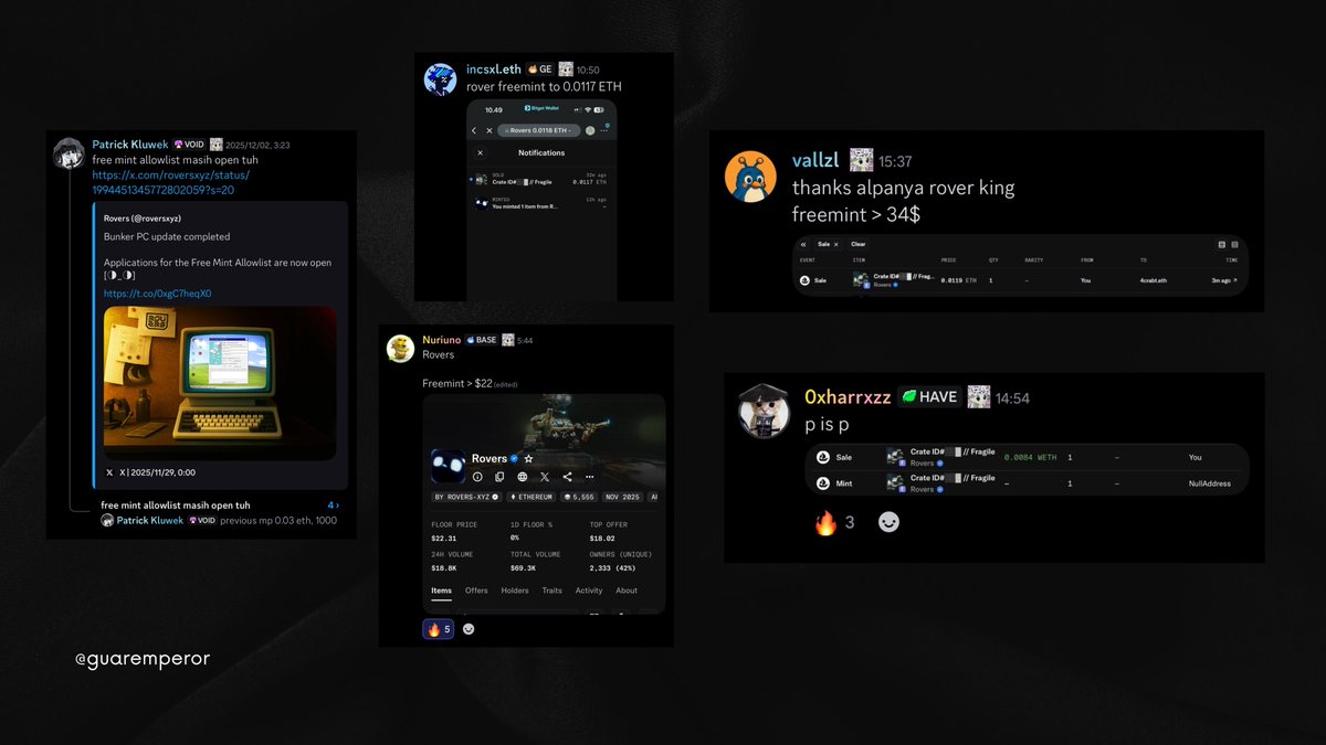 Cooking today <a href="/MrFreeman0/">Mr. Freeman</a> and <a href="/roversxyz/">Rovers</a> 

Freemint > $23

Freemint > $35

opensea.io/collection/mrf…

opensea.io/collection/rov…

In my opinion NFTs are still good for degen in some projects, considering that freemints are starting to get a good floor price, 3 months ago freemints