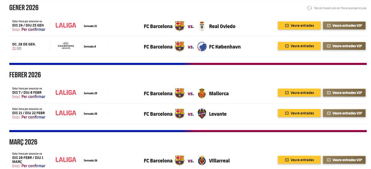 Ja estan disponibles les entrades al Camp Nou, pels seguents partits, els preus per socis son una burrada.

Aixi no...