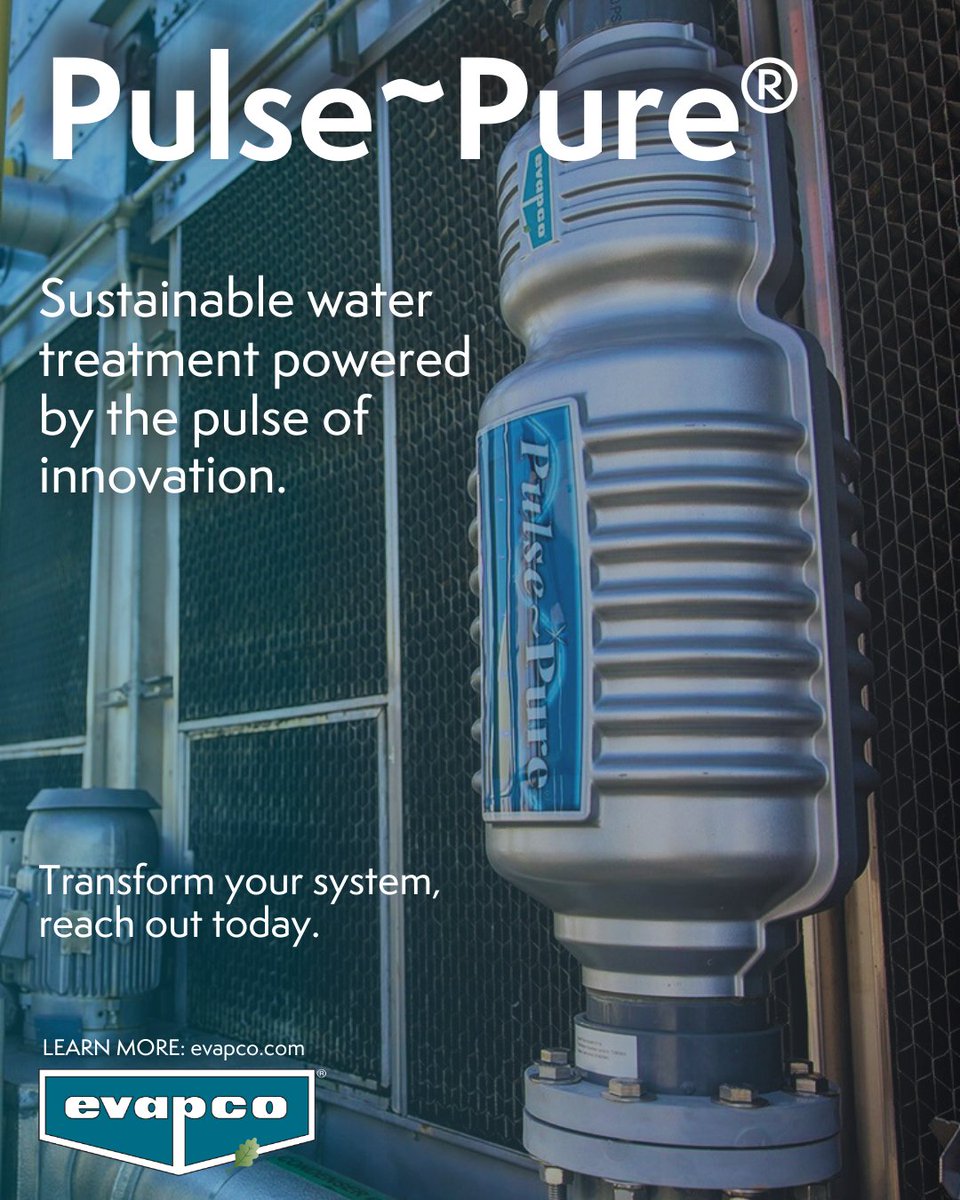 Ditch the chemicals, keep the performance. Pulse~Pure® delivers sustainable, reliable water treatment the modern way—simple, clean, and effective.

evapco.com/products/water…

#EVAPCO #WaterTreatment #PulsePure