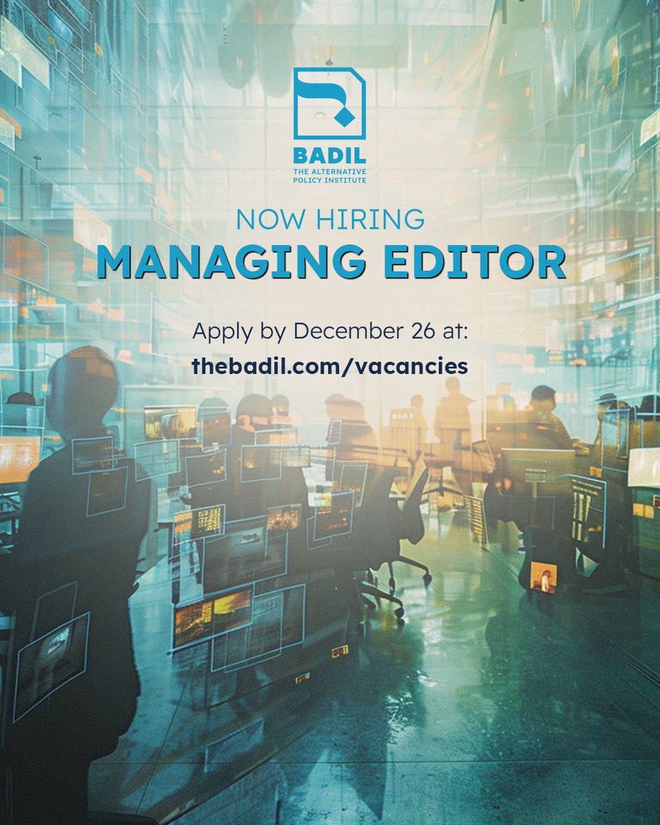 ‼️Deadline Extended 

BADIL is seeking a Managing Editor in #Beirut to manage our editorial workflow, collaborate with a multidisciplinary team, and help translate complex regional issues into accessible, compelling public-facing content. This role is central to BADIL’s growing