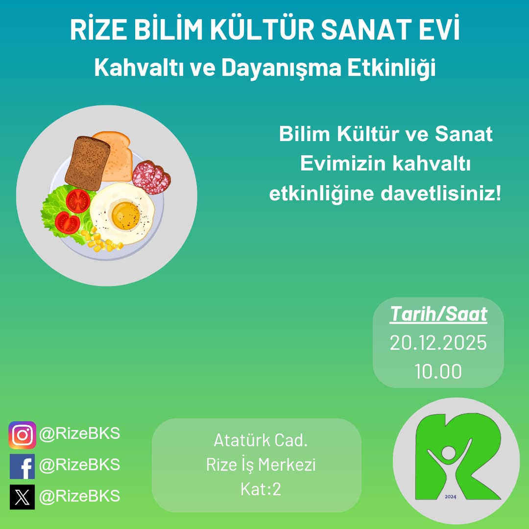 🥳Kahvaltımıza davetlisiniz!

🗓️20 Aralık 2025
🕗10.00
📍Rize BKS