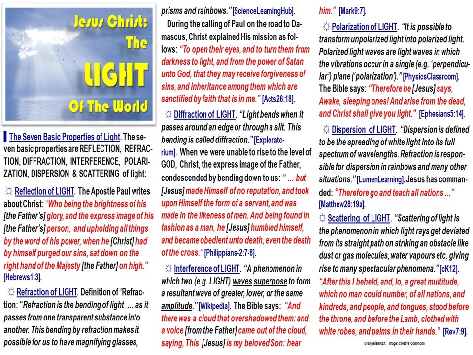 EvangelismRSA's tweet photo. 🔷🔷🔷'Jesus Christ: The Light Of The World'
#JesusChrist #TheLightOfTheWorld #Gospel #LIGHTReflection #LIGHTRefraction #LIGHTDiffraction #LIGHTInterference #LIGHTPolarization #LIGHTDispersion #LIGHTScattering https://t.co/5tABPCfQ6T