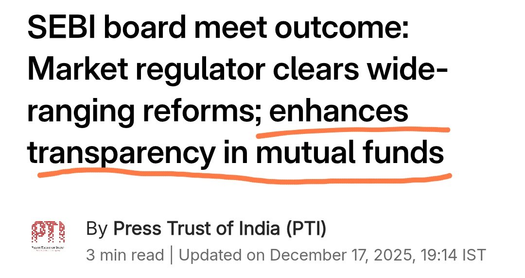 Breaking News✅

SEBI tightens mutual fund expense rules.
Clear win for investors.🔥

SEBI has overhauled how mutual fund costs are charged.

✅Brokerage caps cut sharply:
 Equity cash trades capped at 6 bps (earlier 12 bps)
Derivatives capped at 2 bps

✅Expense limits reduced: