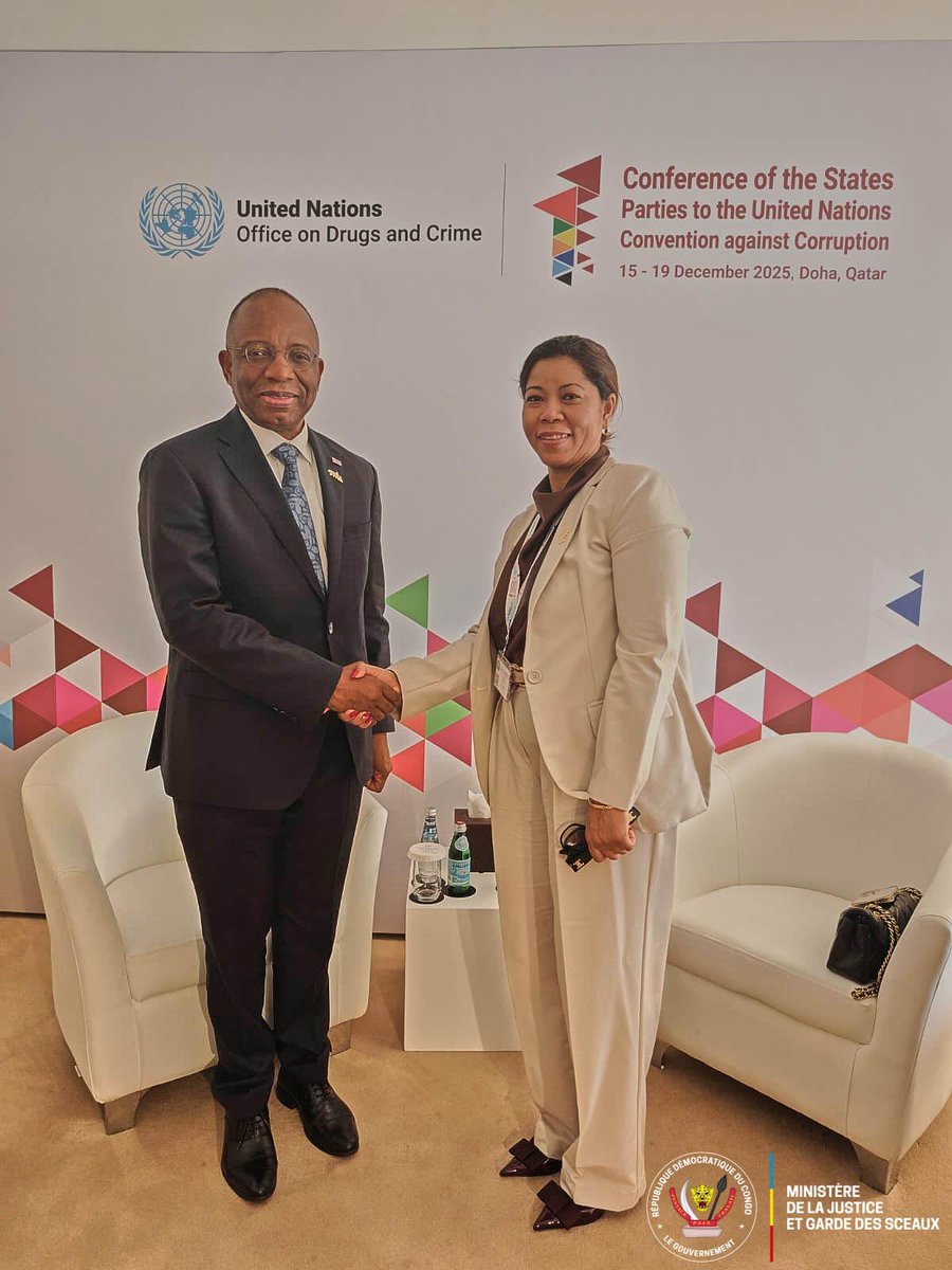 17/12/2025 | À Doha, ce mercredi 17 décembre 2025, j’ai échangé avec mon homologue malgache, Madame Fanirisoa Ernaivo, sur la mise en place d’un cadre formel de coopération judiciaire entre la RDC et Madagascar. Madame Valérie Kabeya, notre ambassadrice au Qatar, a également pris