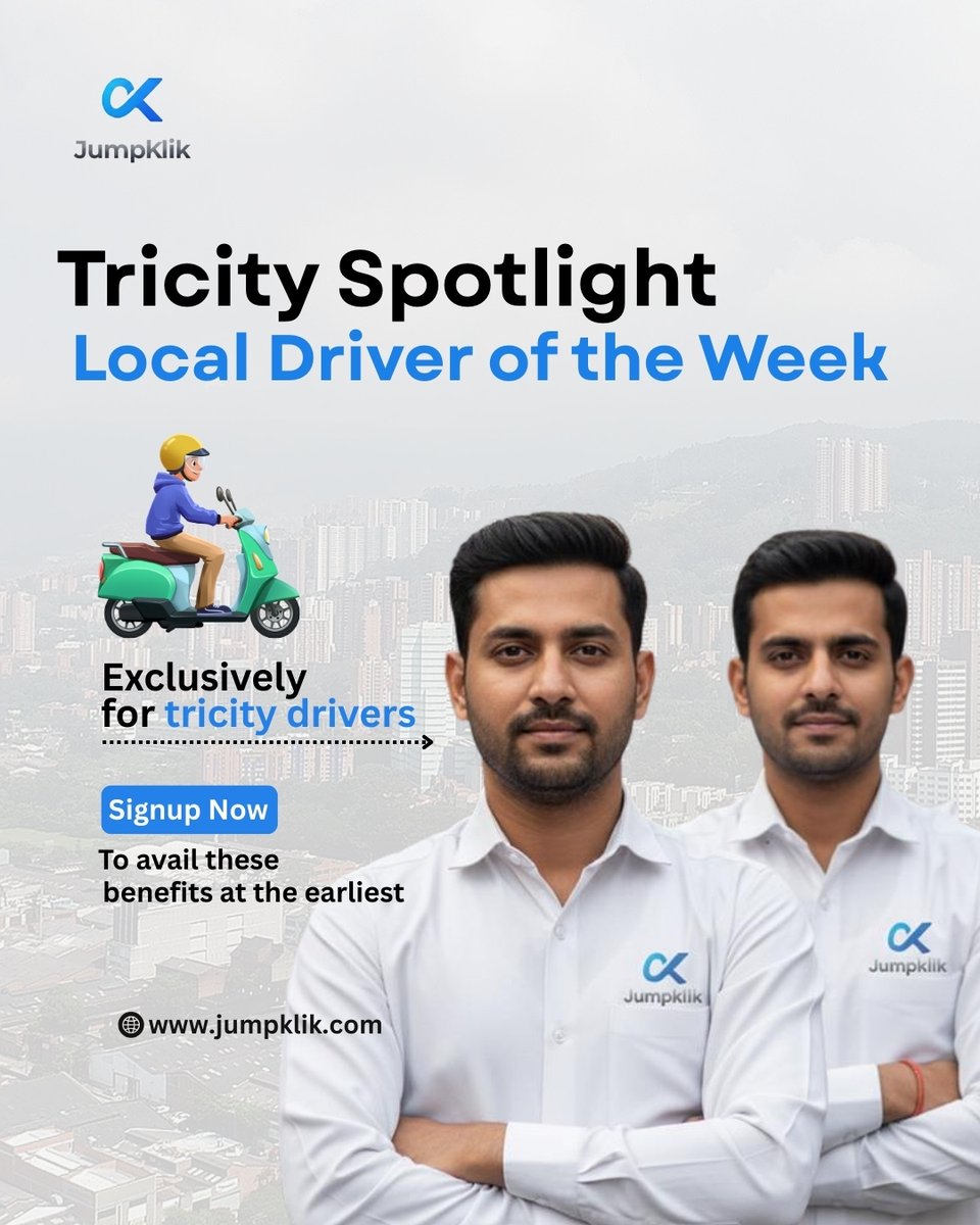 Jumpklik's tweet photo. Har hafte ek local hero feature karenge. DM karo apni screenshot aur story.

#TricitySpotlight #DriverHero #JumpKlikCommunity #JumpKlik #TricityDrivers #ChandigarhCabs #MohaliDrivers #PanchkulaCabs #PunjabCabs #DriveWithJumpKlik #CabDriverLife #EarnWithJumpKlik #TricityTaxiLife https://t.co/HQEutIbFOM
