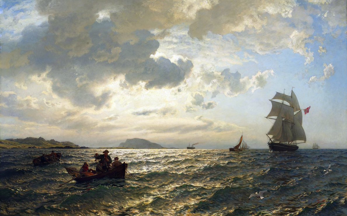 SeekAfterBeauty's tweet image. Fresh Breeze on the Norwegian Coast (1876), by Hans Gude