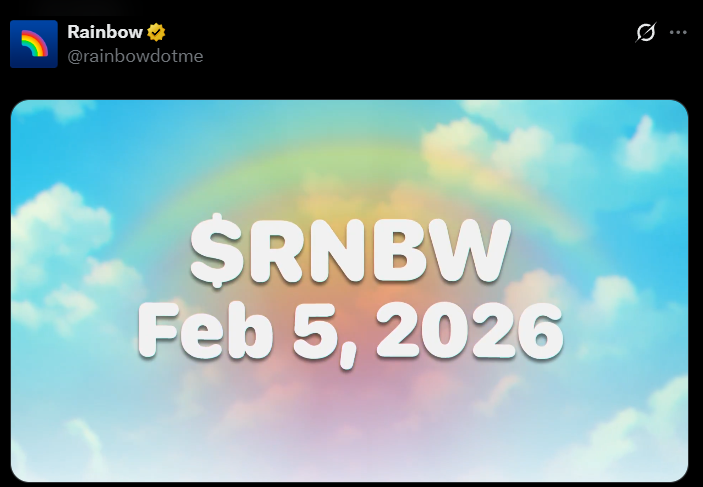 Rainbow TGE + Airdrop officially set 🌈🔥

🗓 5 Feb 2026
• 15% of $RNBW supply for the first airdrop
• Fully unlocked at TGE
• Snapshot not taken yet

Keep using Rainbow to farm points. New users can join now and get a 10% points boost 👇
 rainbow.me/points?ref=JP8…