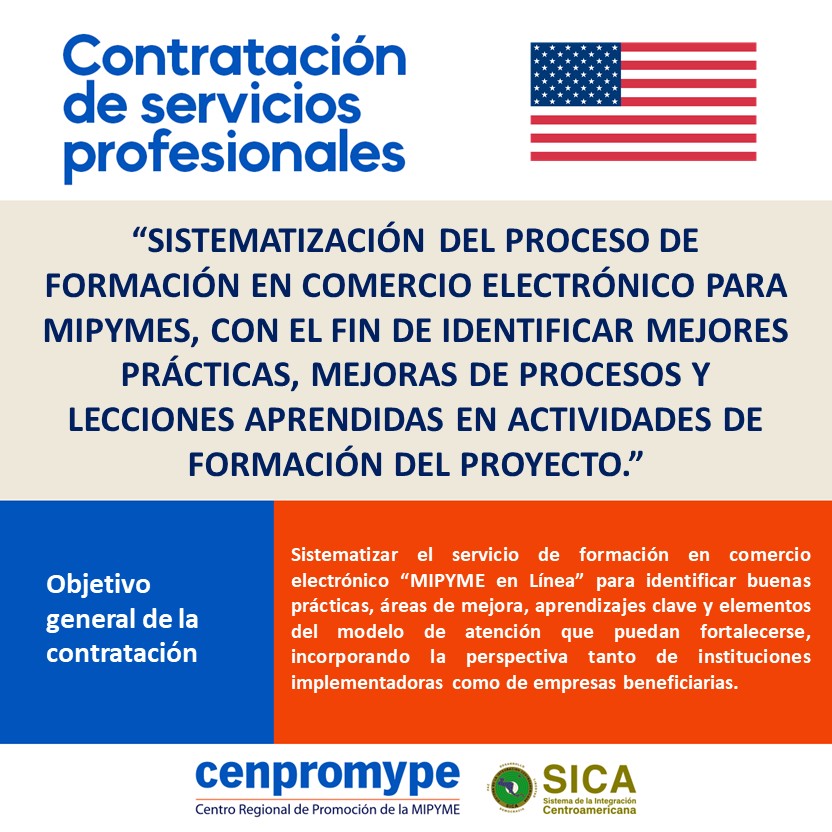 Cenpromype_sica's tweet photo. Anuncio de contratación de consultoría para la “SISTEMATIZACIÓN DEL PROCESO DE FORMACIÓN EN COMERCIO ELECTRÓNICO PARA MIPYMES, CON EL FIN DE IDENTIFICAR MEJORES PRÁCTICAS, MEJORAS DE PROCESOS Y LECCIONES APRENDIDAS EN ACTIVIDADES  DEL PROYECTO”
Más info⤵️
https://t.co/YZADe1MxJN https://t.co/OL2pdb4eIc