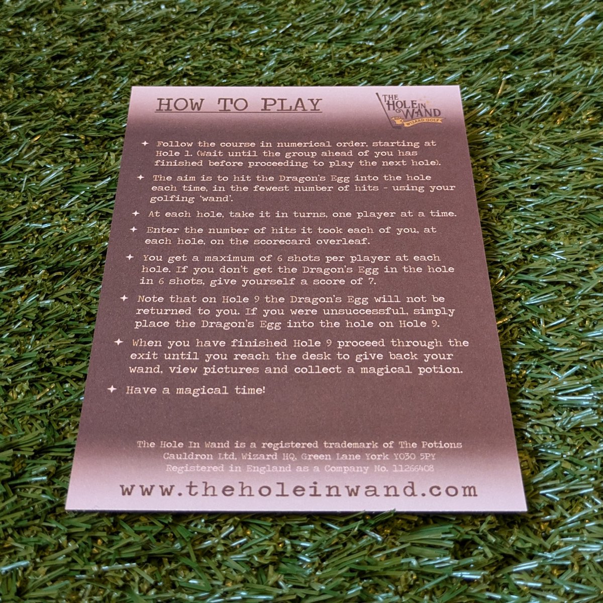 A scorecard from The Hole In Wand Wizard Golf in Leeds, UK.

#TheHoleInWand #WizardGolf #Minigolf #CrazyGolf #TheCrazyGolfMuseum #TheMinigolfMuseum