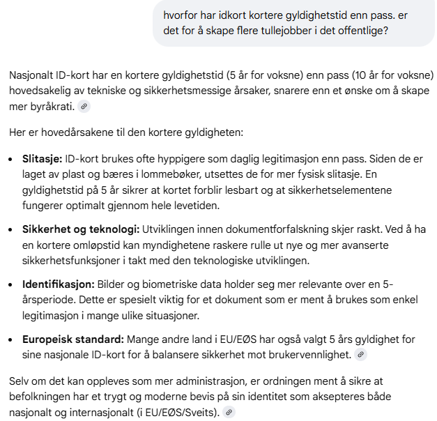 Politiet er overadministrert.

Gyldig pass koster min. 84 kr/år, med nasjonalt ID-kort tredobler du minst kostnadene til min. 252 kr/år.

Nå er passkrisen og mangel på pass-råvarer over. Og ID-kortet er bare blitt et ekstra heft med ekstrabestilling og lange køer.