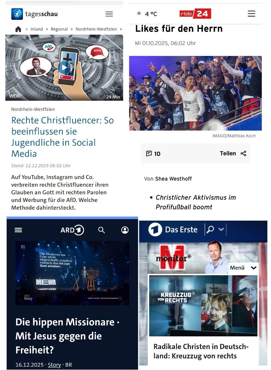 2025 gab es islamistische Terroranschläge in Berlin, Essen, Dillingen und Bielefeld. Islamistische Terroranschläge auf Weihnachtsmärkte wurden verhindert. Der ÖRR warnt vor radikalen Christen, christlichen Influencern, Missionaren und Fußballern. #OerrBlog