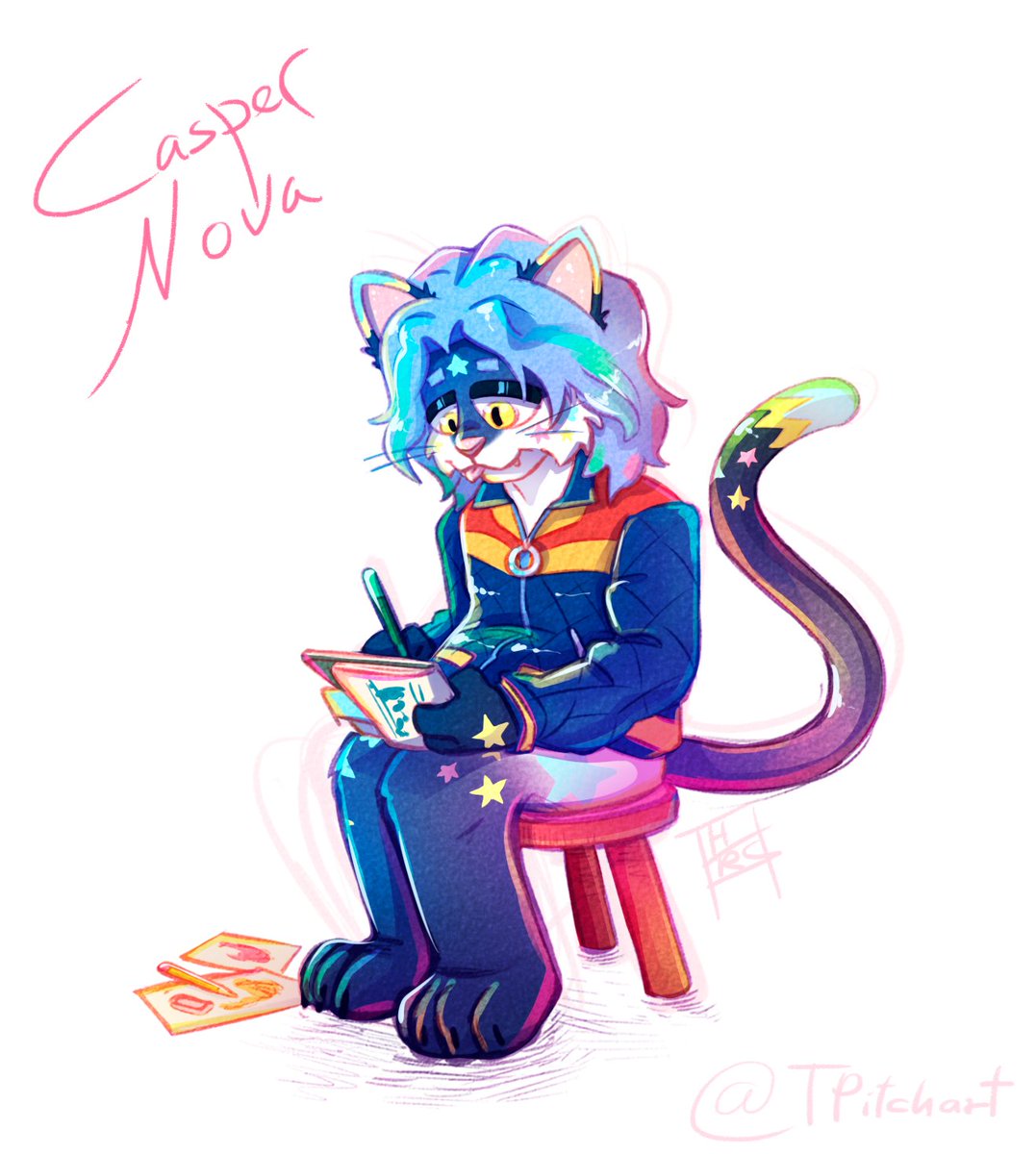 Very colorful and glowing in the dark cat! Another artist in the neighborhood~🌟
Casper Nova - <a href="/S1lentStyl1st/">SilentStylist ✨🍉</a> 

I had to draw more cats🐱 than I thought for this event! 
(I need to practice drawing animals more)
#originalcharacter #WelcomeHome