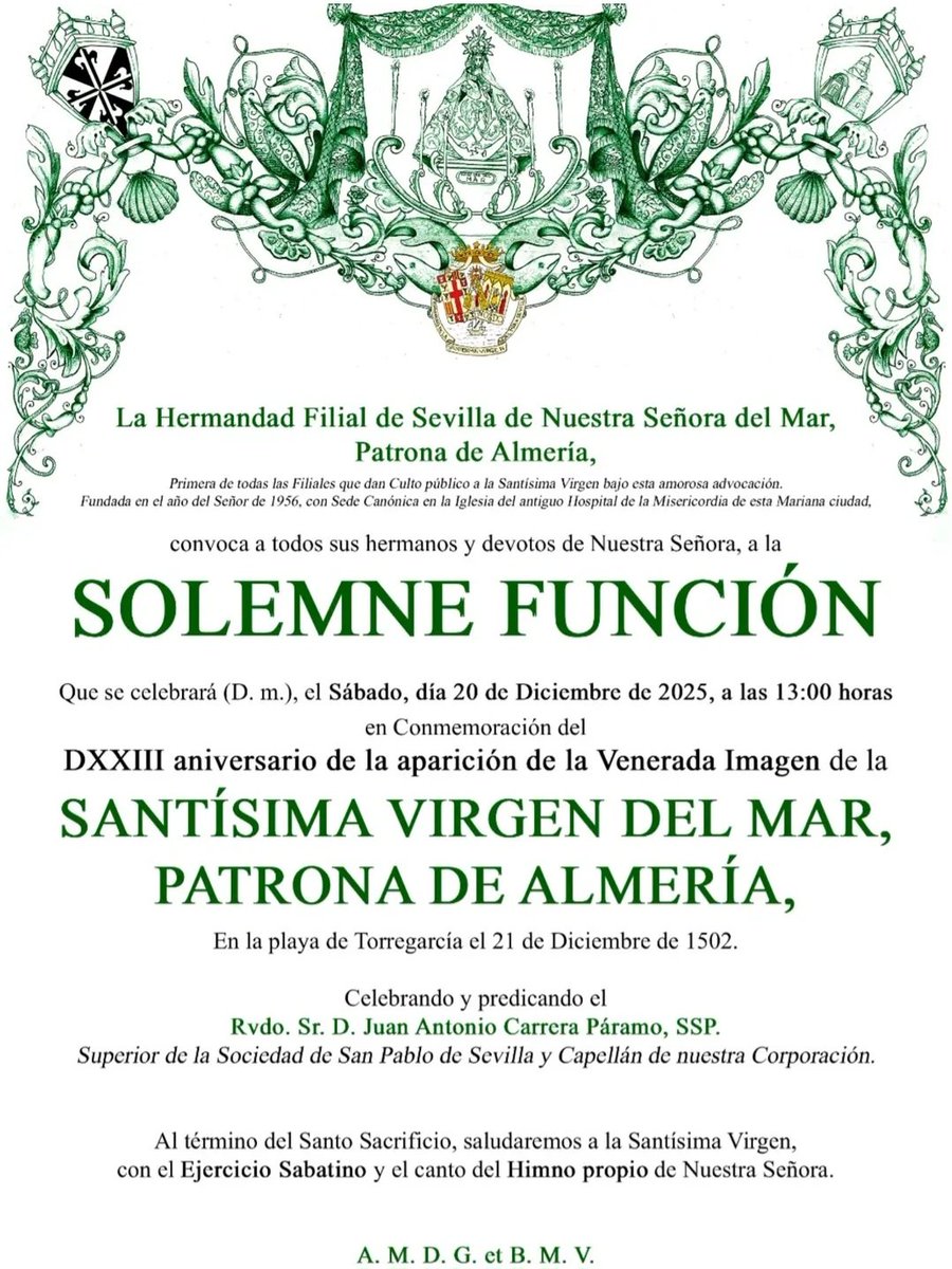 Solemne función por el DXXIII aniversario de la aparición de la Stma.Virgen del Mar, patrona de Almería en <a href="/HermandadMarSev/">Hermandad Filial de Sevilla de Ntra. Sra. del Mar.</a> #regionescofrade
