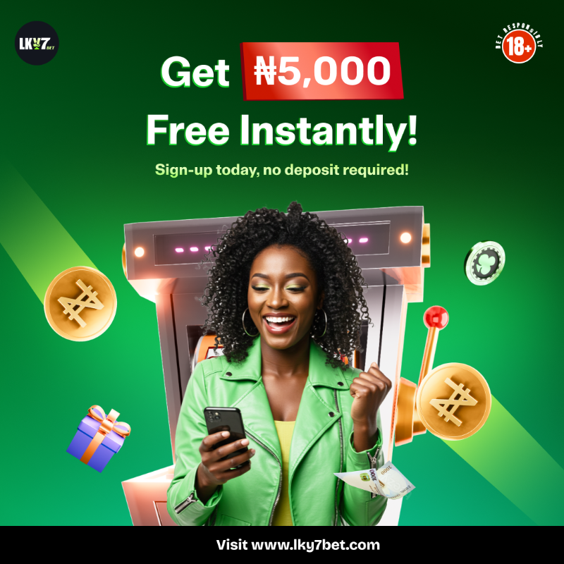 Lky7Betofficial's tweet photo. ₦5,000 FREE. Instantly.

Sign up &amp; start playing — no deposit needed