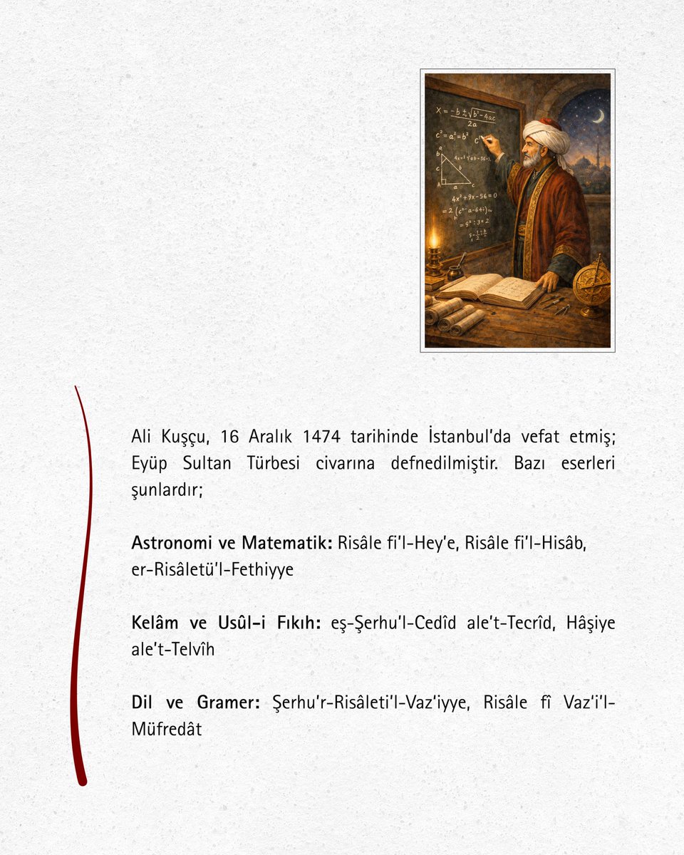 Ali Kuşçu’yu Rahmetle Anıyoruz…

İslam ilim tarihinde aklî ilimlerle naklî ilimleri mezcetmeyi başarmış müstesna âlimlerden biri olan Ali Kuşçu’yu rahmet ve hürmetle anıyoruz. 

Semerkant ilim havzasında yetişen, ilmi birikimini Osmanlı ilim dünyasına taşıyarak İstanbul’u yeni