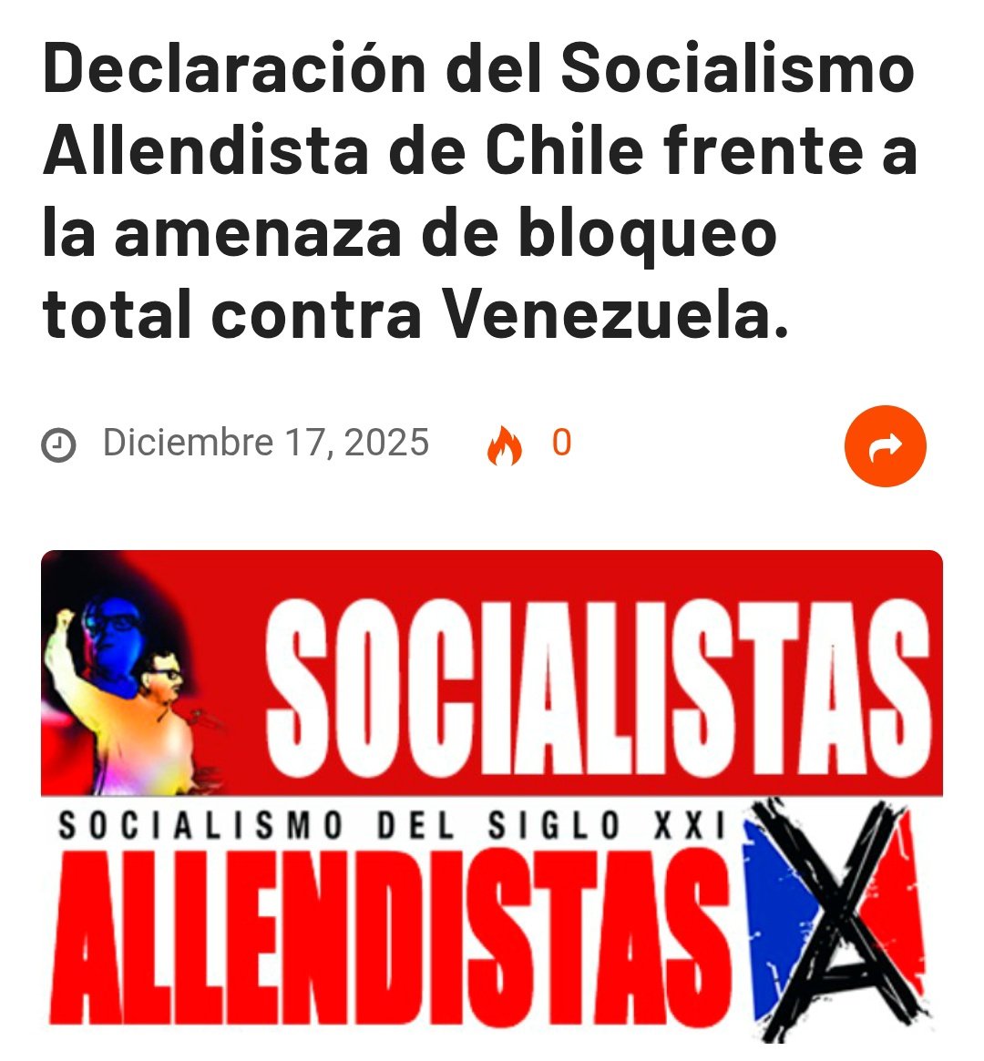 Declaración del Socialismo Allendista de Chile frente a la amenaza de bloqueo total contra Venezuela. – Movimiento del Socialismo Allendista de Chile share.google/tXTQUXjj0cbWTJ…