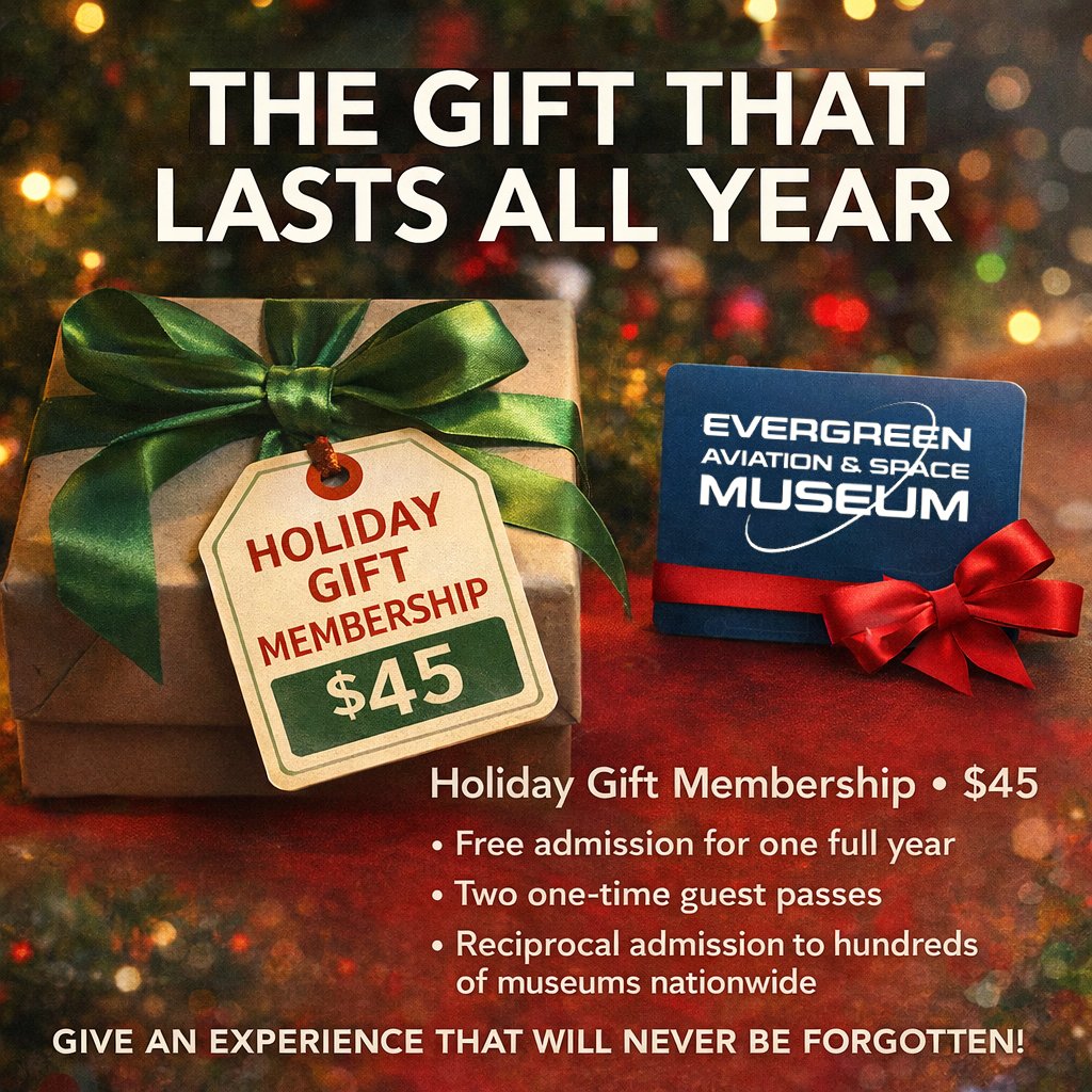 🎄 The Gift That Lasts All Year
Give a Holiday Gift Membership — just $45.
🎟️ A year of aviation &amp; space adventure
Order by Dec 17 🎁
evergreenmuseum.org/gift-membershi…
#GiftMembership #EvergreenAviation