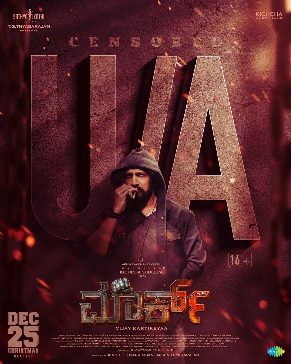 Certified. Charged. Ready 🔥

#MARK Kannada - Certified U/A💥

Releasing Worldwide on Dec 25th

#MARKonDec25 #MARKTheFilm

<a href="/KicchaSudeep/">Kichcha Sudeepa</a> <a href="/VKartikeyaa/">VIJAY Kartikeyaa</a> <a href="/AJANEESHB/">B AJANEESH LOKNATH</a> <a href="/gurusoms/">Guru Somasundaram</a> <a href="/Naveenc212/">Actor Naveen Chandra</a> <a href="/iYogiBabu/">Yogi Babu</a> <a href="/vikranth_offl/">Vikranth Santhosh</a>  <a href="/iampriya06/">Priya Sudeep/ಪ್ರಿಯ</a> <a href="/SupriyanviPicS/">Supriyanvi Picture Studio</a> <a href="/Karthik1423/">Karthik Gowda</a> <a href="/yogigraj/">Yogi G Raj</a> <a href="/KRG_Studios/">KRG Studios</a>