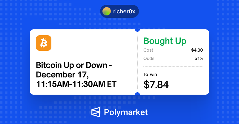 Richer0x's tweet photo. I just put my money where my mouth is on @Polymarket.

Trade against me: https://t.co/Xcoqg0tpHs https://t.co/Ta8PmLJ1m9