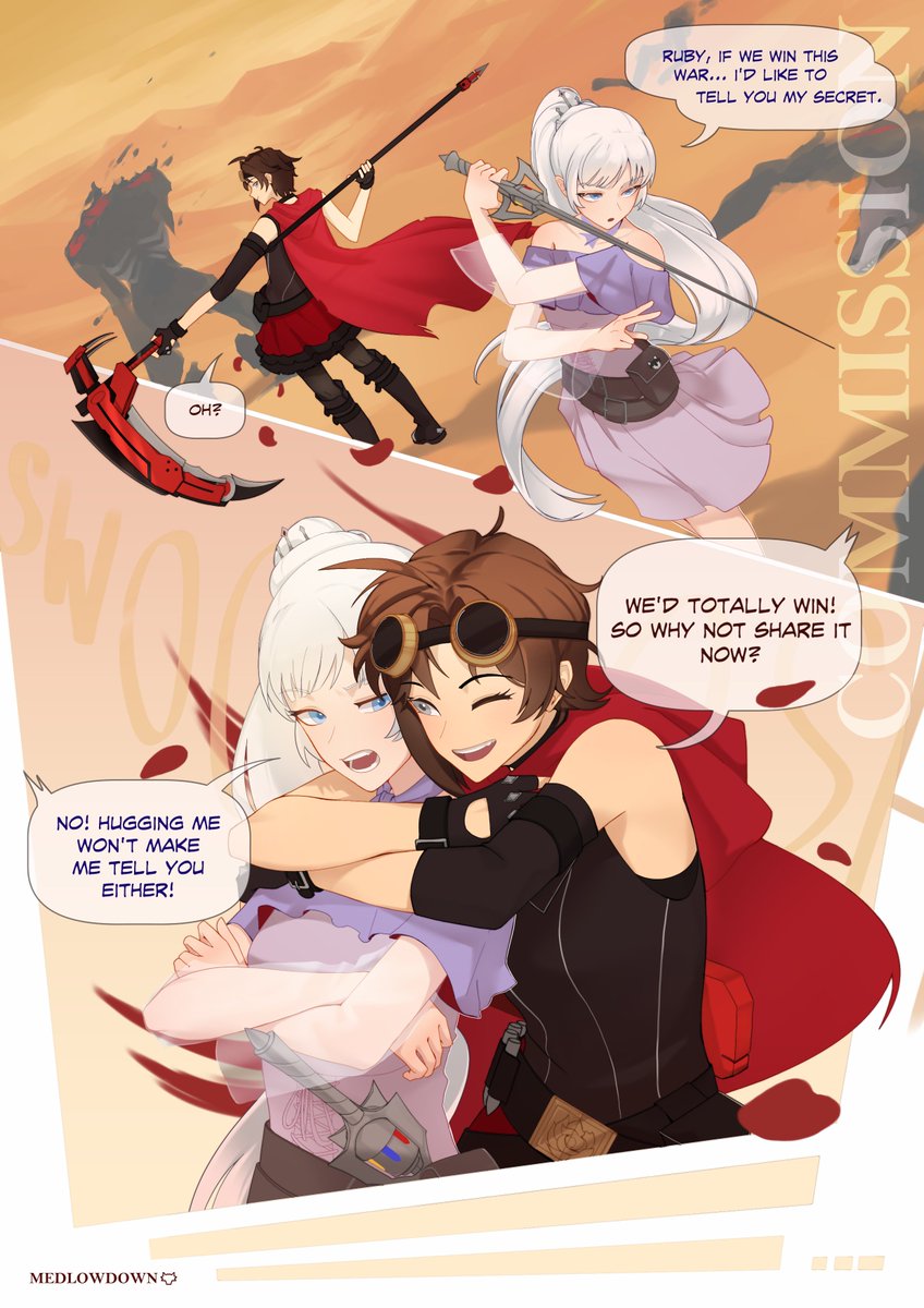 MedlowDown's tweet image. #whiterose #rwby #RubyRose #WeissSchnee 

"My secret... It was the one thing I've ever wanted to share with you the most. I love you... please don't leave me."
— Weiss Schnee

Thank you @/rubyfinallyrose for the commission!