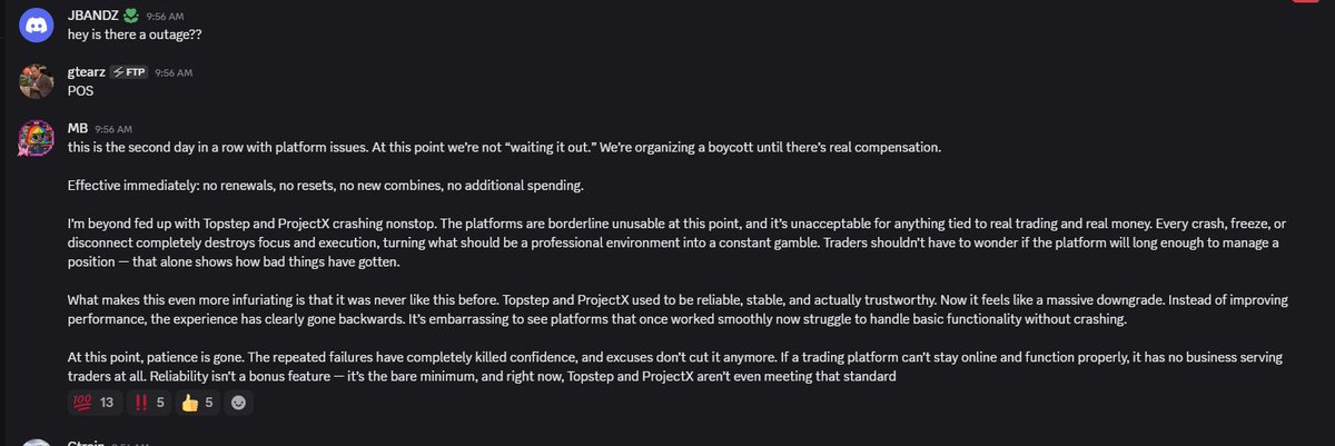 What is happening with <a href="/Topstep/">Topstep</a>  is completely unacceptable, unprofessional and they should be banned from providing services until they get their shit together! <a href="/MichaelPatak/">Michael Patak</a> fix it or fuck off!!!!!  REAL COMPENSATION REQUIRED THIS TIME!!