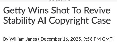 Getty is appealing the recent secondary infringement decision in its lawsuit vs. Stability AI in the UK

law360.com/commercial-lit…
