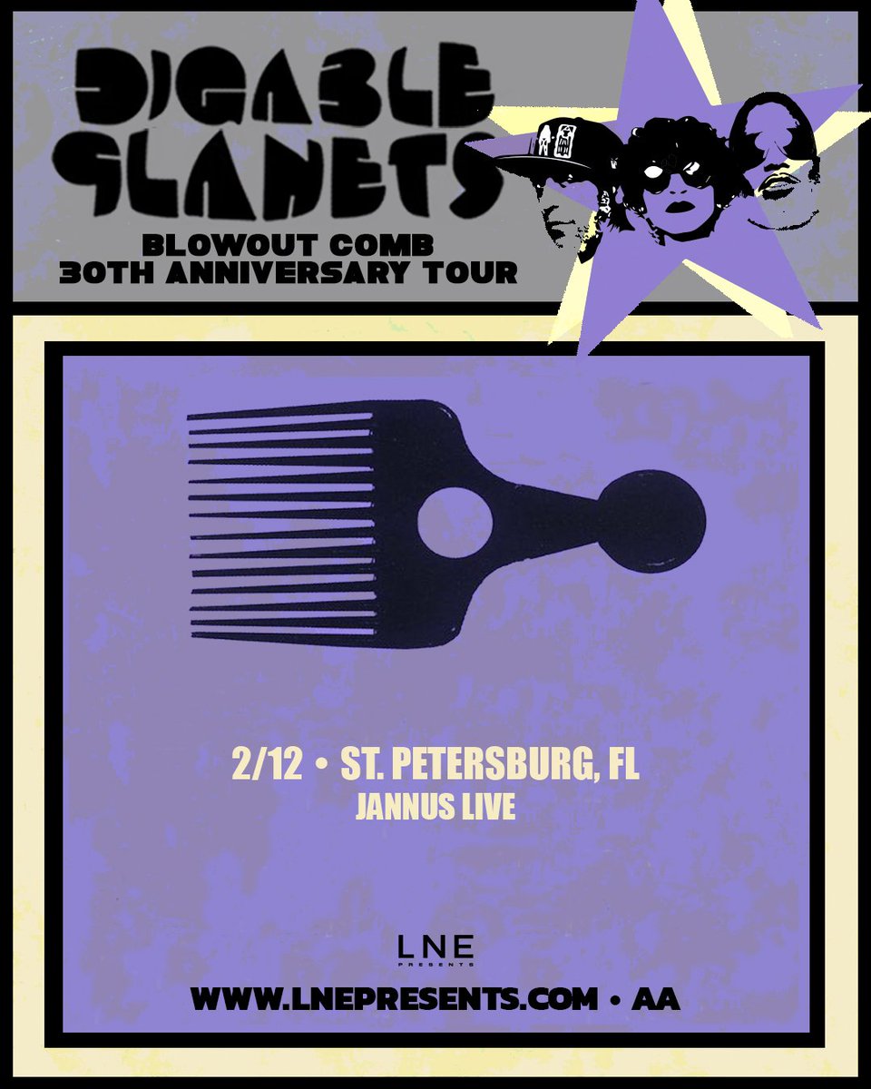 LNEPresentsFL's tweet photo. NEW SHOW GIVEAWAY 🔊 Hip-Hop trio @digableplanets is coming to @JannusLive FEB 12! 

Enter to WIN (4) Tickets HERE ⬇️
https://t.co/a2FiPE70DB 

Save the date &amp; try your luck before tickets go on sale FRI DEC 19 @ 10 AM ET 🎟️ https://t.co/AErklcCh9B https://t.co/A4WAnE9FYU