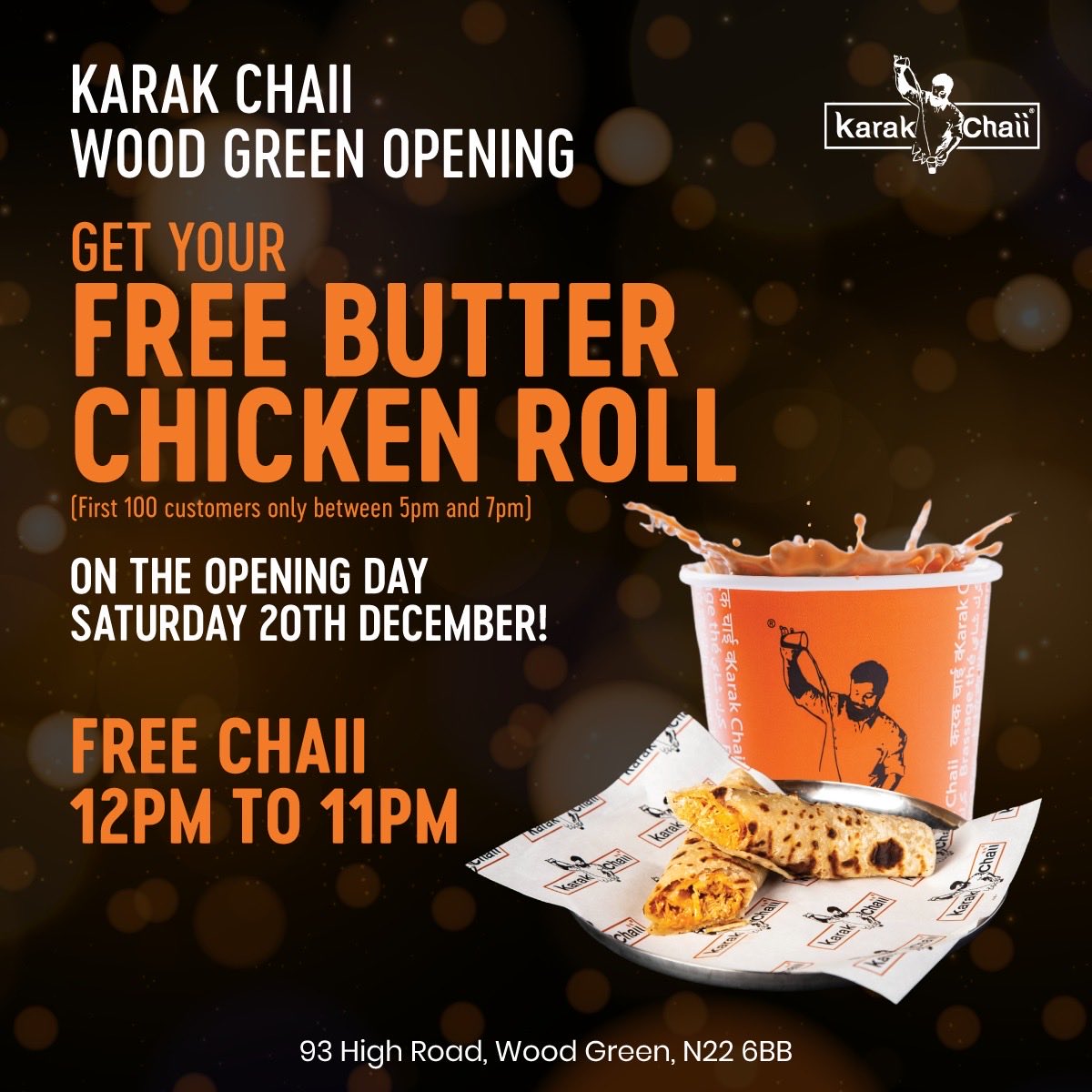 woodgreenbid's tweet photo. Karak Chaii is coming to Wood Green! 

To celebrate their opening, Karak Chaii Wood Green is giving away FREE chaii and butter chicken rolls🎉

Don't miss out!

#WoodGreenBID https://t.co/uN24ARpDjq