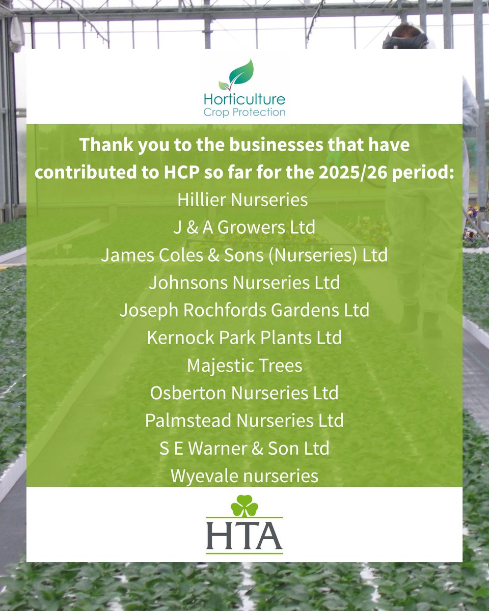 HTAnews's tweet image. Thank you to our members who have contributed to HCP so far for the 2025/26 period.

If you’ve not yet, you can sign up to help support the future of UK production here: 
hta.org.uk/hcp/scheme-par…

#HCP #HorticultureCropProtection
