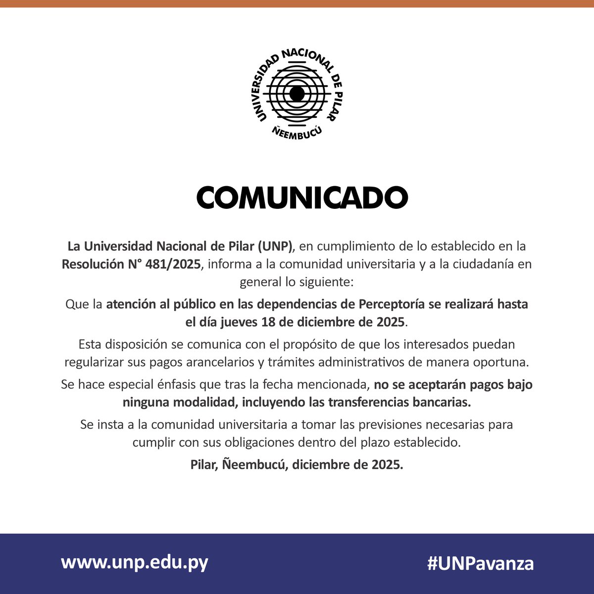 ℹ️📢 Comunicado desde la Secretaría General del Rectorado de la UNP