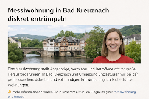 GeraldMolitor's tweet photo. Eine Messiwohnung in Bad Kreuznach entrümpeln – diskret, erfahren & mit Feingefühl.
Wir helfen, wenn Angehörige oder Betroffene nicht weiterwissen.
Jetzt mehr erfahren:
@Cylex https://t.co/eUvMxpPLHT 

#BadKreuznach #Bingen #Ingelheim #IdarOberstein #Kirn #Simmern #Stromberg #Boppard #Emmelshausen #Koblenz