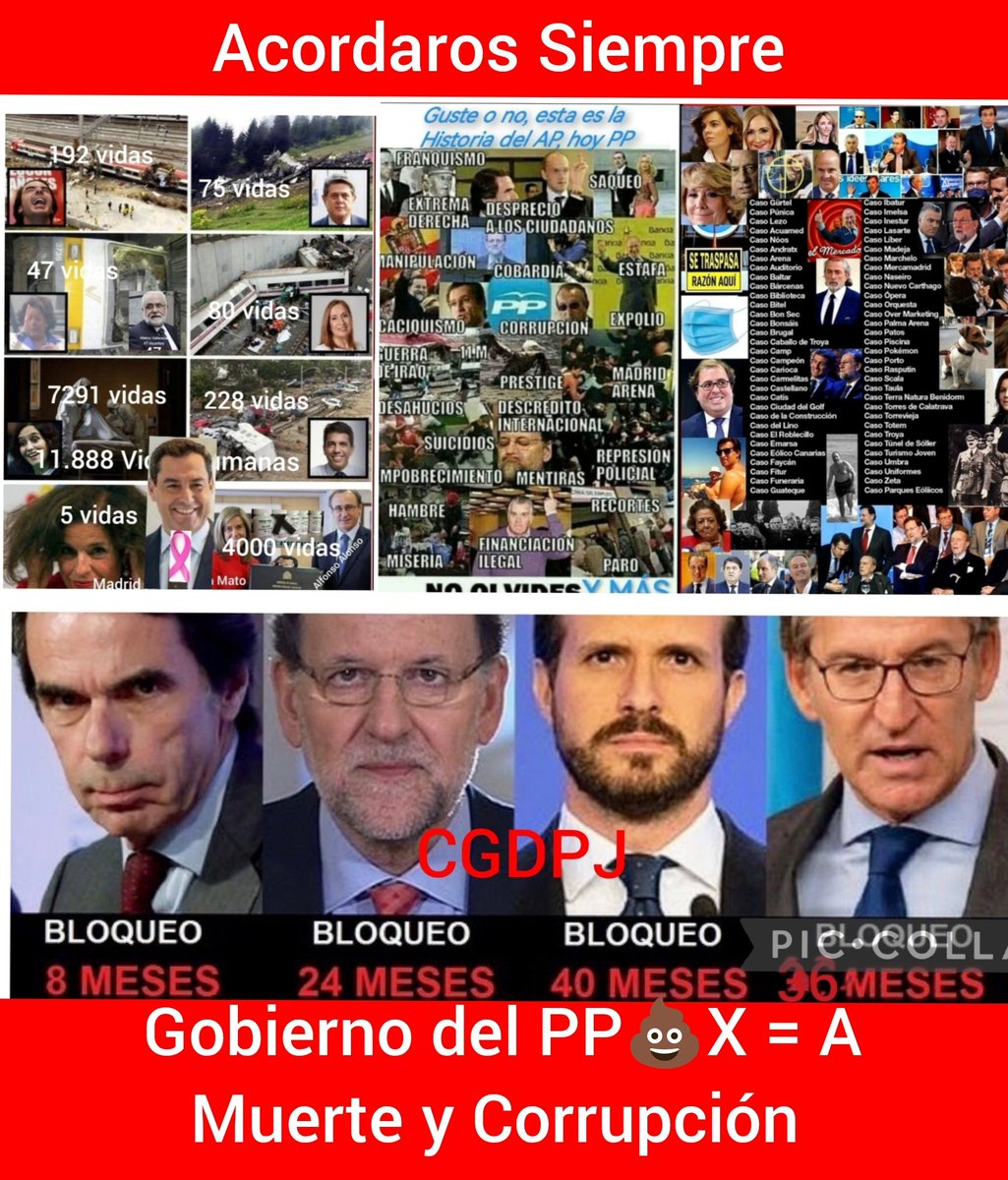 ¡Acordaros Siempre!
Los hechos lo demuestran, condenados como organización criminal, han robado hasta hartarse, por culpa de ellos han muerto más de 11.000 personas inocentes y encima echaron las culpas a otros 
El #PPVOXEsMuerteYCorrupcióm Extremadura, ahora os toca, #YoPodemos