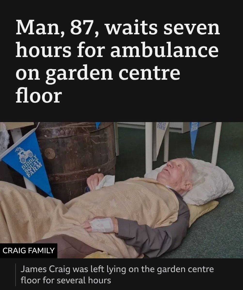 🚨 87 YEAR OLD MAN LEFT WAITING FOR AN AMBULANCE FOR 7 HOURS ON THE FLOOR 🇬🇧 

A great-grandfather who broke his leg spent seven hours lying on the floor of a garden centre waiting for an ambulance❗️

Yet you have people like <a href="/zarahsultana/">Zarah Sultana MP</a> demanding an ambulance for pro Palestine