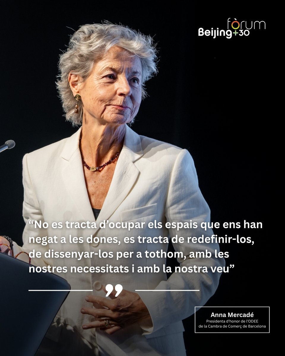 odeecambra's tweet photo. 📌@anna_mercade, presidenta d'honor de l'ODEE de la @cambrabcn, reivindica que cap dret ha estat un regal i que les desigualtats —visibles i invisibles— encara condicionen la vida de les dones.

Defensa que no n’hi ha prou amb ocupar espais: cal redefinir-los perquè incorporin les veus, les necessitats i el lideratge de les dones d’avui.
#BeijingBCN