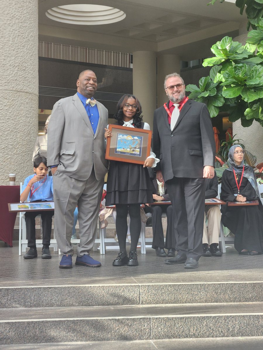 MsTedu's tweet image. Congratulations to Westlake HS Visual Arts students on being recognized for their artistry this morning. Their works are featured in the 2026 Fulton County Art Calendar. 

District 5 Commissioner Marvin S. Arrington, Jr pictured with recipents Isaiah Hampton &amp;amp; Laila Allen.