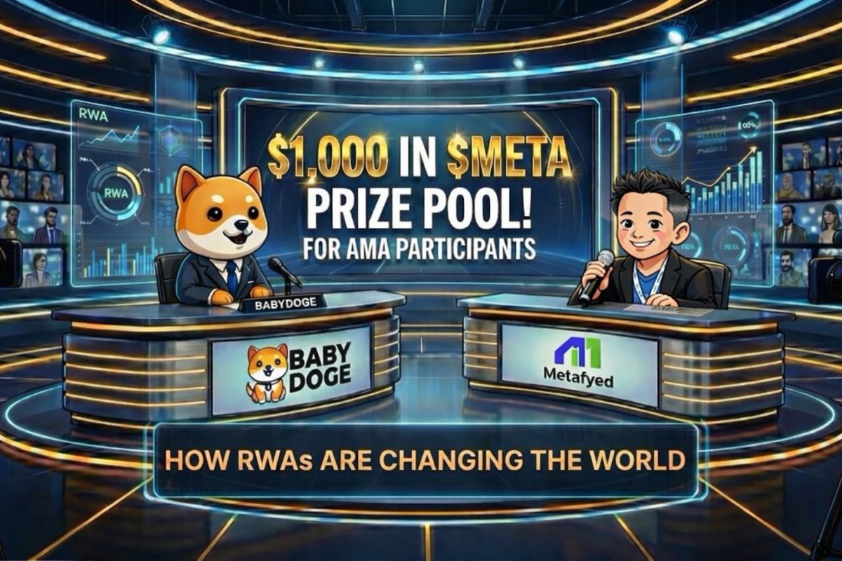 BabyDoge's tweet photo. We’re hosting an AMA with Metafyed to dive into one of the biggest narratives in crypto 👇

🗓 Date: 19.12.2025 (Friday)
⏰ Time: 16:00 UTC
🎤 Guest: Alvin Foo, Co-founder of @metafyed
🧠 Topic: How RWAs are changing the world
🔗 Space Link: https://t.co/Kt9dD475SQ

💰 Prize Pool: $1,000 USD worth of $META
Ask the best questions: $100
Follow + RT: $500 
Join Telegram: $400

📍 Set your reminder, join the Space, and get rewarded!