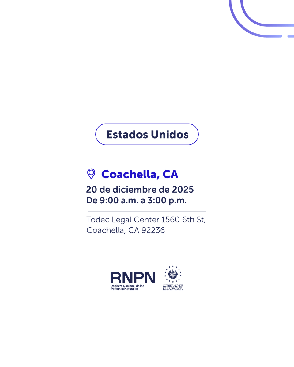 📢 Salvadoreño que vives en el exterior: Si deseas tramitar tu DUI, puedes visitar nuestras Ferias de Identidad en Estados Unidos para obtener tu documento: