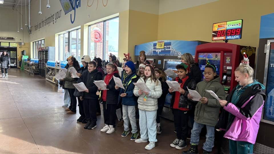 Holiday cheer on the move! Weiss Elementary students spread Christmas joy by singing carols at the STCS Central Office before visiting a local senior living facility and Kroger in the township. Along the way, they shared smiles and handed out handmade ornaments!