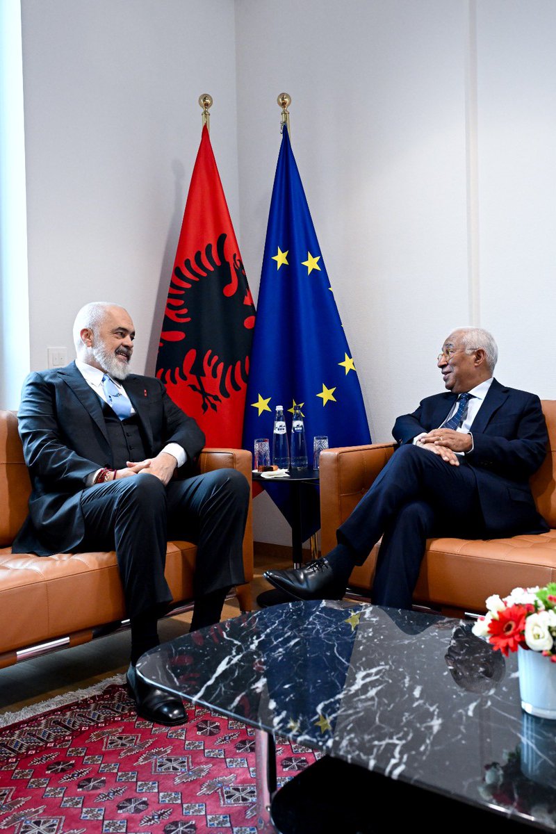 eucopresident's tweet image. Meeting with @ediramaal, @JakovMilatovic, and @VjosaOsmaniPRKS ahead of this afternoon’s EU-Western Balkans Summit. 

Important exchanges on our shared priorities and the European perspective of the region.