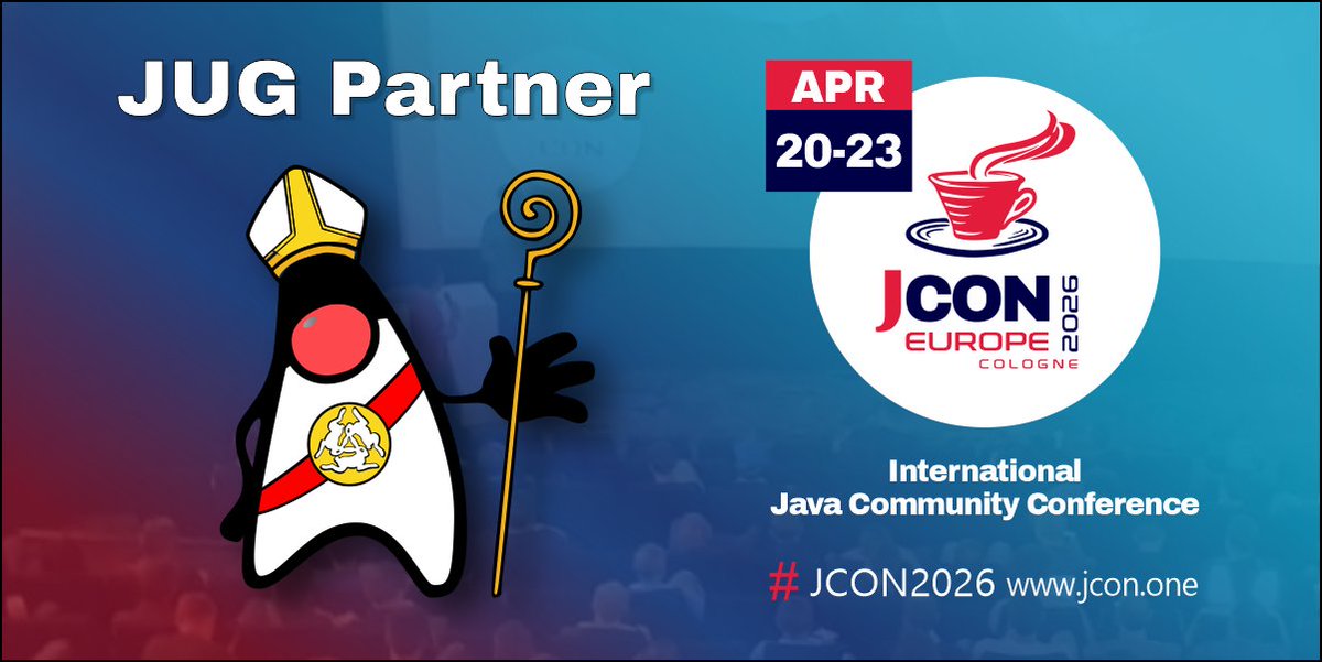 jcon_conference's tweet image. We are happy to have JUG Paderborn back as a partner of #JCON2026!

For all #JUG members we offer 1,000 free #JavaUserGroup tickets!
First come, firste serve!
#JCON #Java @thjanssen123 

Free JUG ticket: pretix.eu/impuls/europe2…

Become a partner JUG: jcon.koeln/#partner