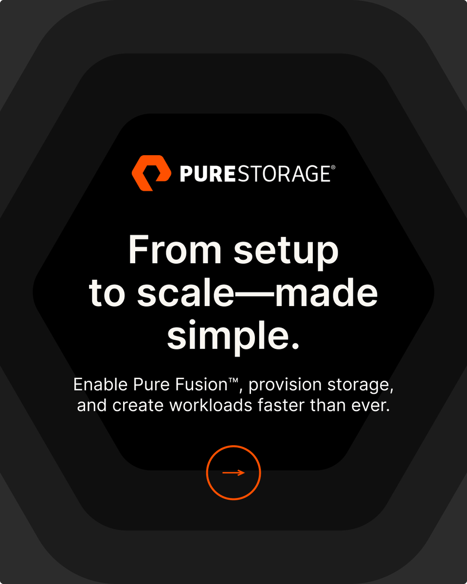 EverpureData's tweet image. See how quickly you can enable Pure Fusion, provision storage, and build workloads. Watch the Quick Start Video Guide now. purefla.sh/4q2BHky

#PureStorage #PureFusion #EnterpriseDataCloud #ITLeadership