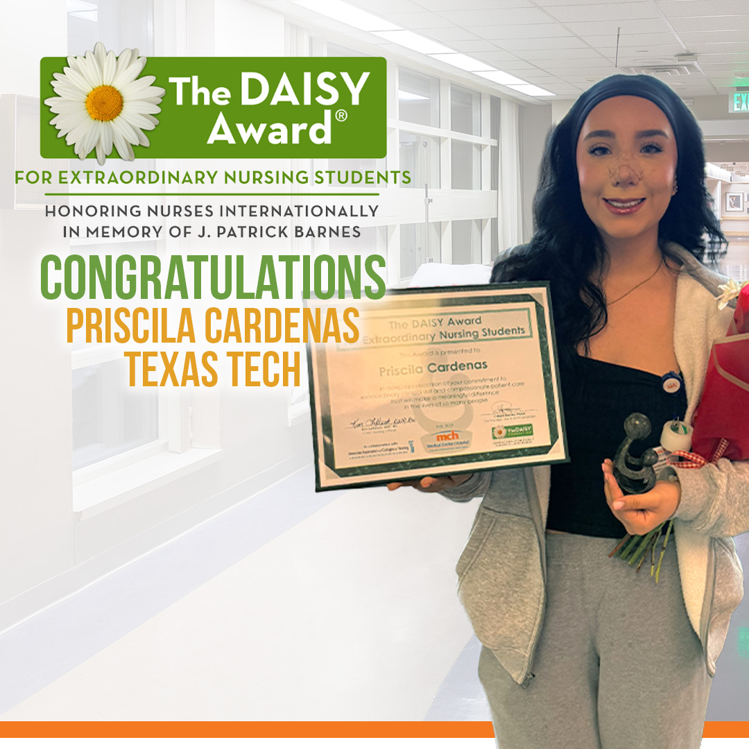 Congratulations to Priscila Cardenas, who was recently awarded The DAISY Award for extraordinary student nurses’ for Fall 2025! 🌼 <a href="/DAISY4Nurses/">DAISY Foundation</a> 

Priscila is a School of Nursing student at <a href="/TTUHSC/">Texas Tech University Health Sciences Center</a> in the #PermianBasin &amp; currently a nurse intern at <a href="/MCHOdessa/">Medical Center Health System</a>. #DAISYAward